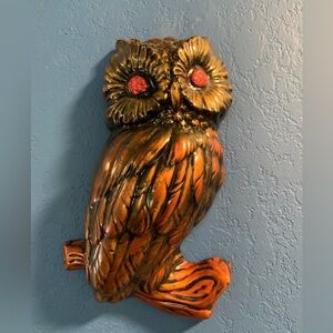 Vintage 60’s-70’s Miller Studio Chalkware Owl Red Glitter Eyes MCM